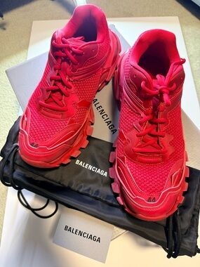 Balenciaga Women's Hot Pink Mesh Trainer Sneakers